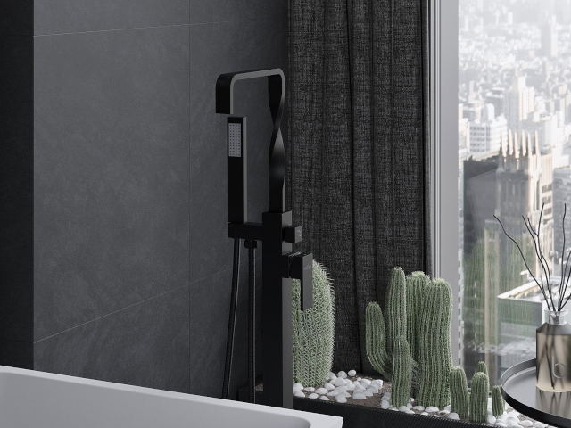 Black matte porcelain tile in the bathroom