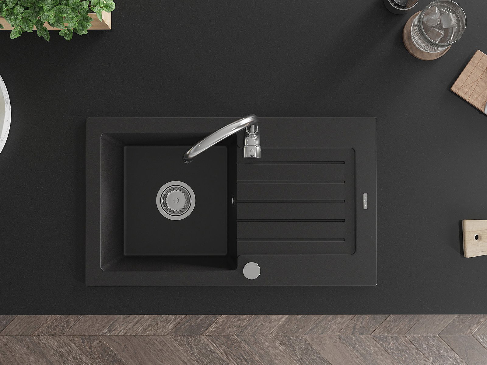 Single bowl sink with drainboard