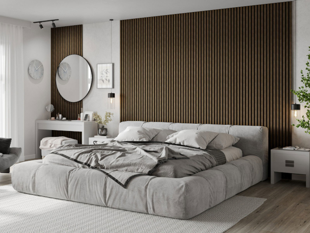 Bedroom with Mexen walnut slats