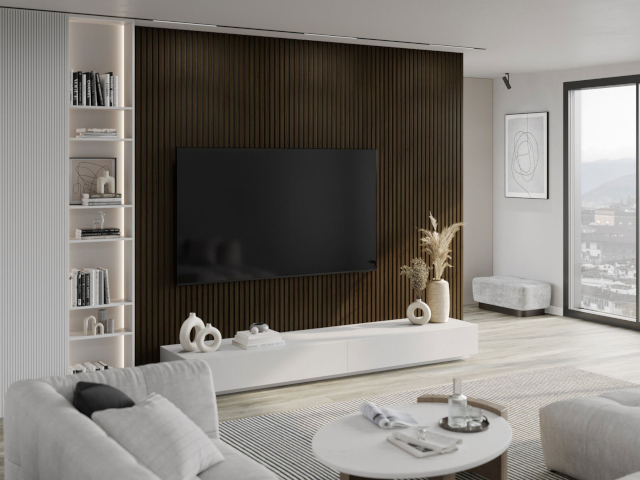 Wenge wall slats in the living room