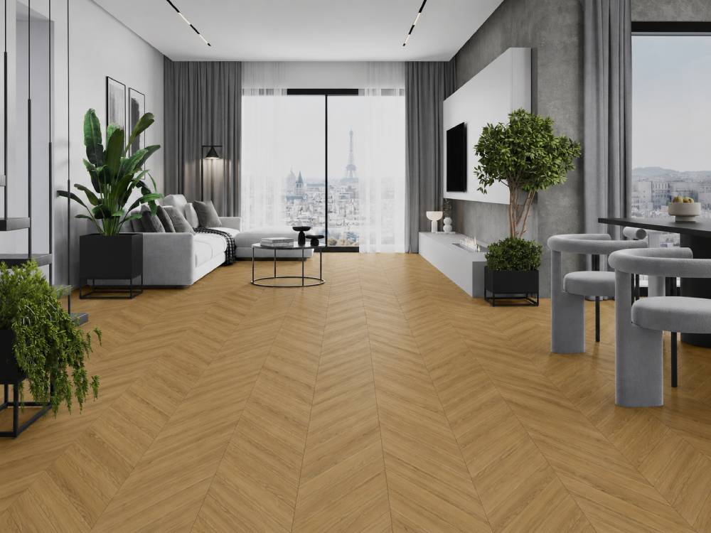 Floor with French Herringbone in the Living Room