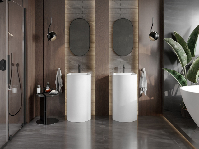 Marble-like tiles Mexen in bathroom arrangement