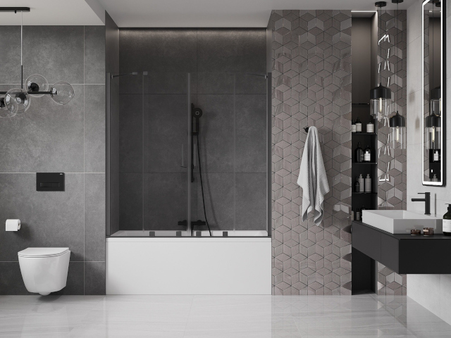 Floor tiles in bathroom arrangement