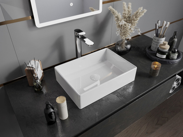 Bathroom with Mexen black vanity cabinet