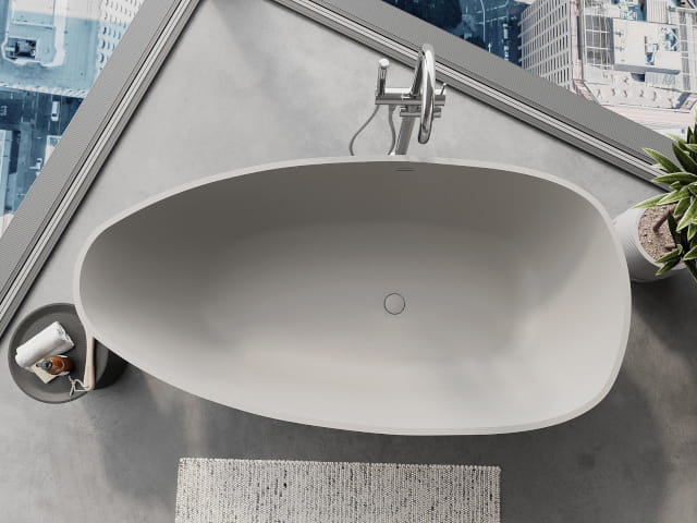 Gray Freestanding Conglomerate Bathtub