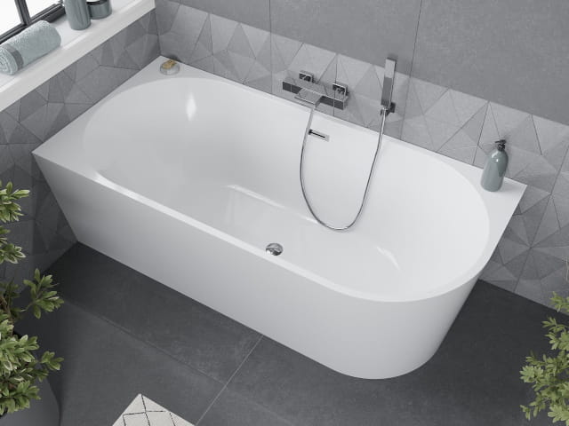 Freestanding corner bathtub left side installation