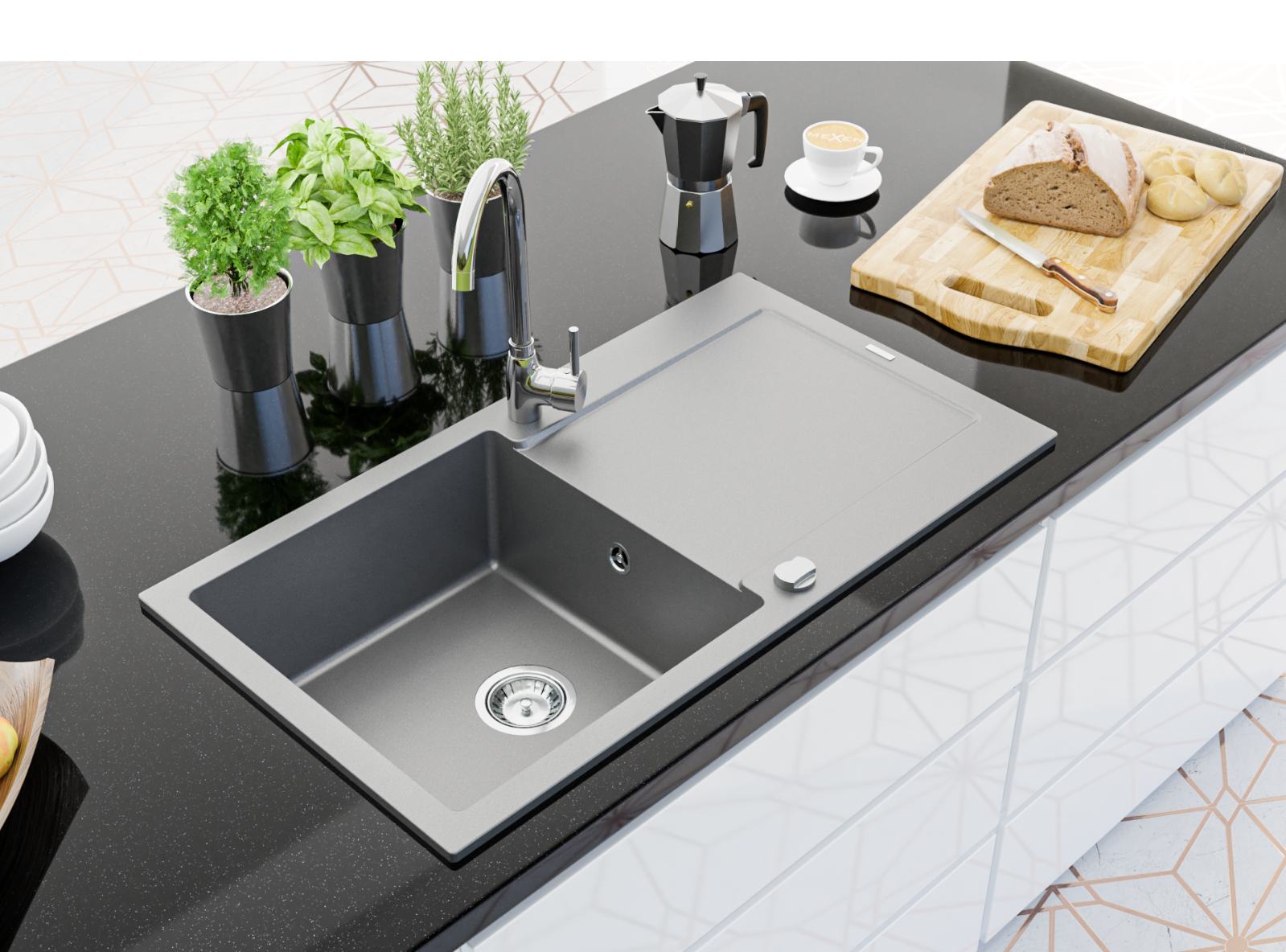 Granite Sinks with Faucet Built into the Countertop