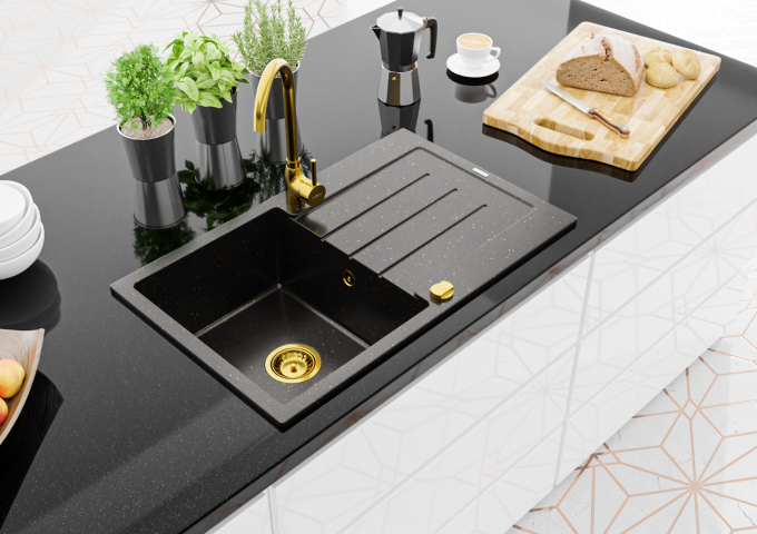 Granite Sinks with Single Bowl and Faucet
