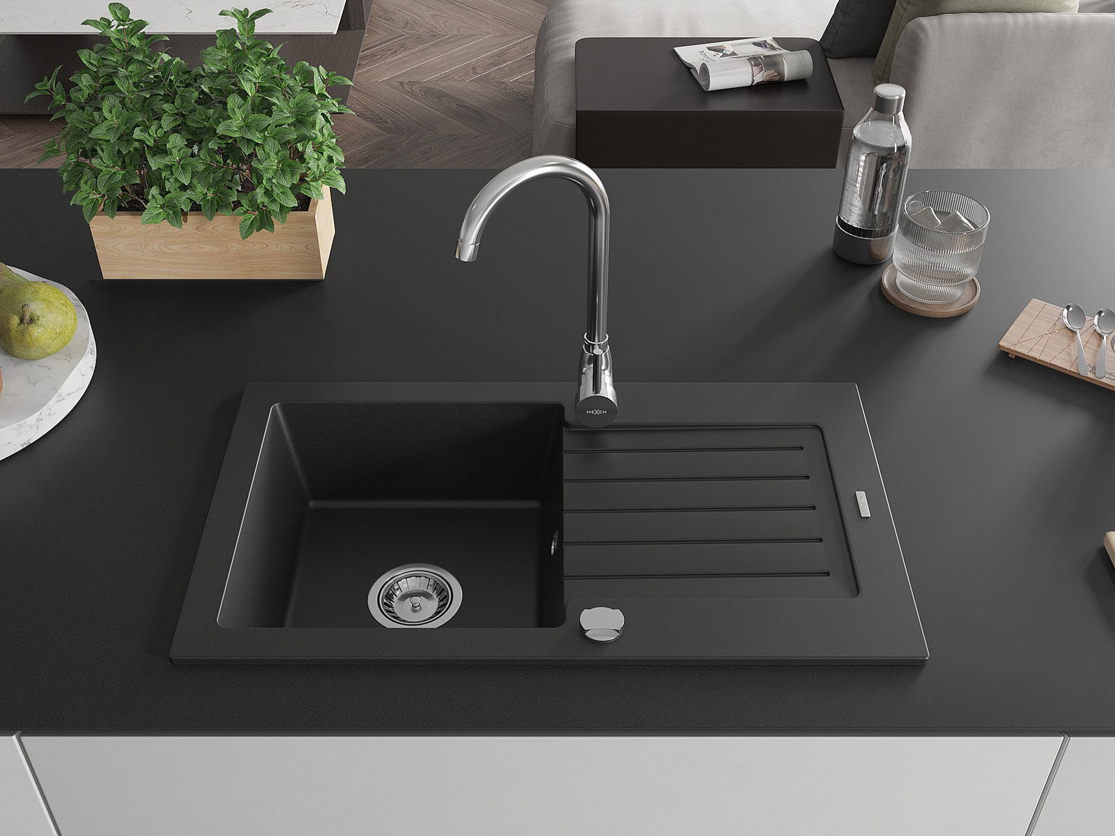 Single bowl sink with drainboard Mexen