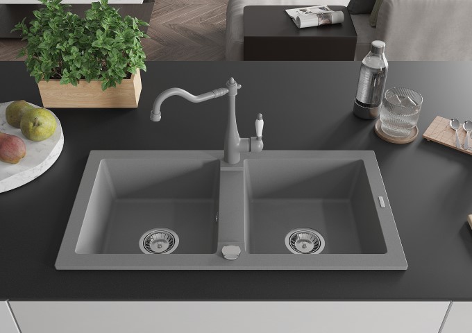 Gray Double Bowl Granite Sinks