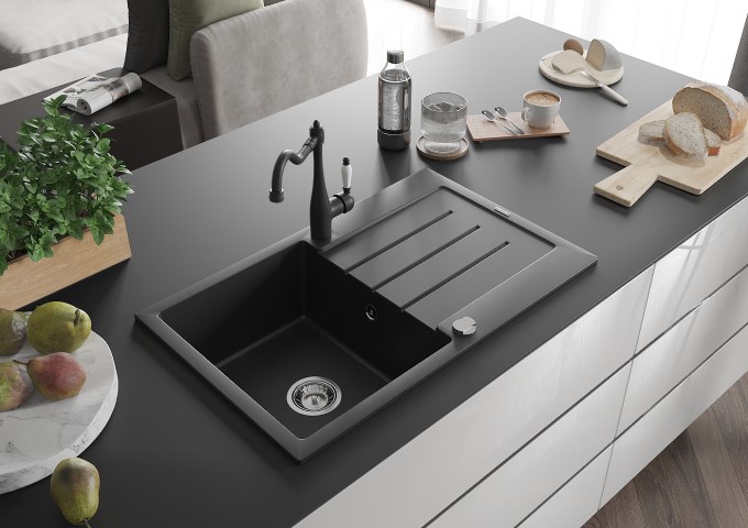 Black Granite Sinks with Drainer