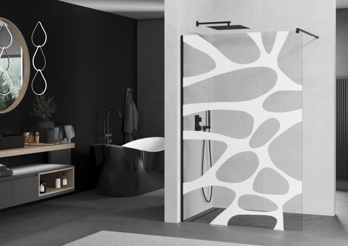 Shower walls glass with white pattern