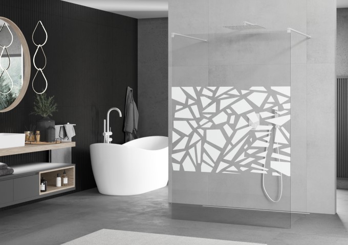 Shower walls glass with white pattern