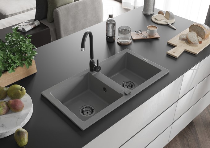 Gray Double Bowl Granite Sinks