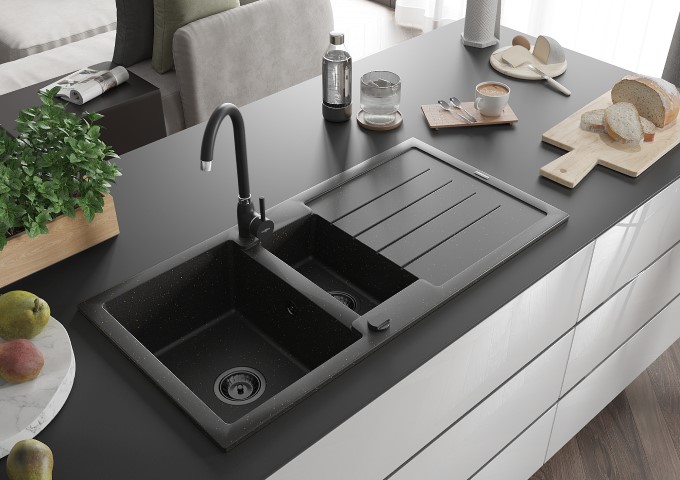 Black Granite Sinks with Drainer
