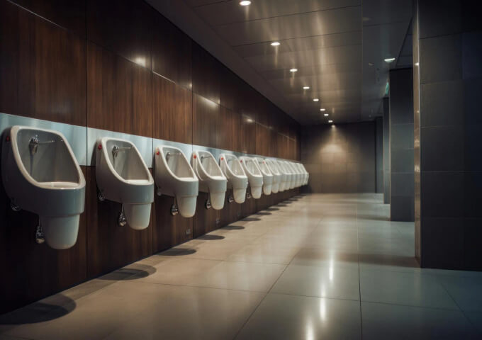 White urinals in a public bathroom