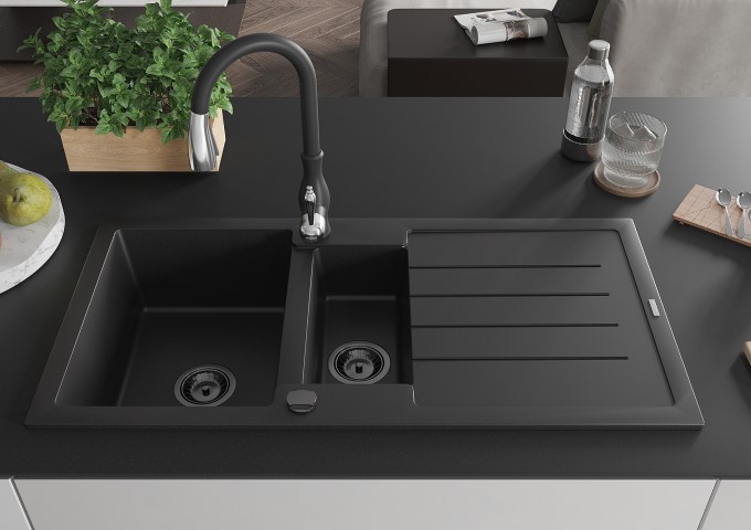 Granite sinks with tap 1.5 bowls with drainer
