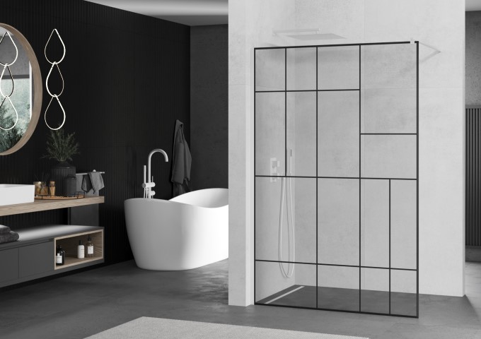 Shower walls glass with black pattern