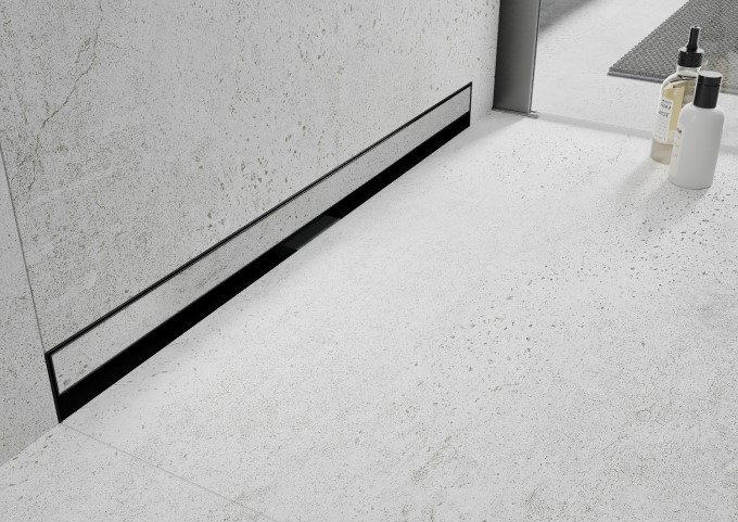 black wall linear drain