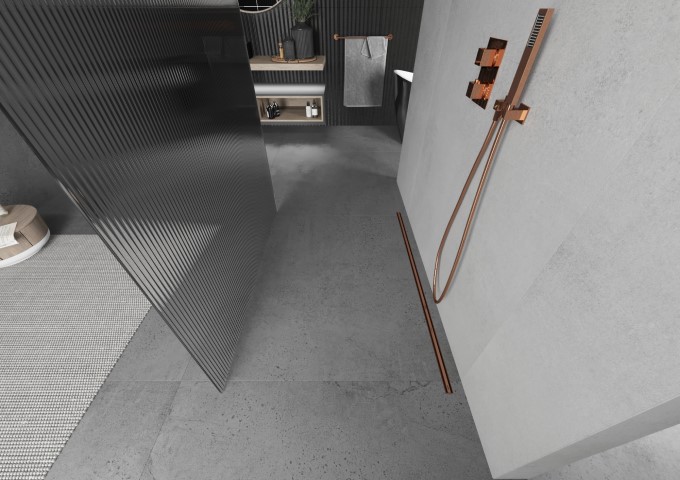 modern linear drain rose gold