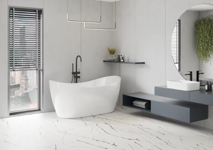 Bathtub in modern white bathroom