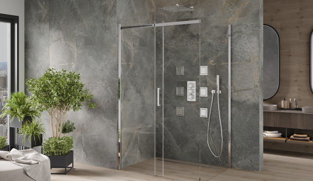 Minimalist stone shower enclosure