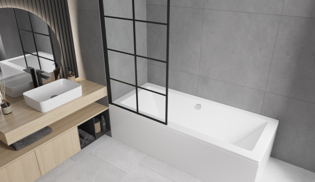 Rectangular bath with a screen in minimalist style