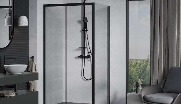 Grey interior with black shower enclosure