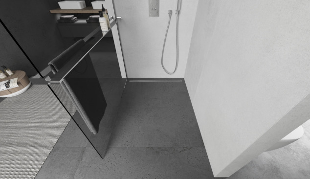 Shower wall with shelf in modern style