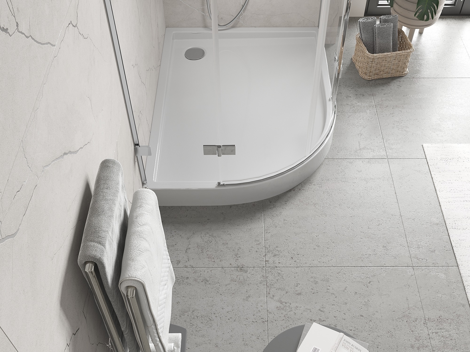 Asymmetric semicircular shower tray for the bathroom