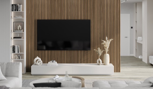 Living Room with Slats on the Wall