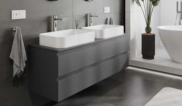 Anthracite bathroom cabinet with two sinks