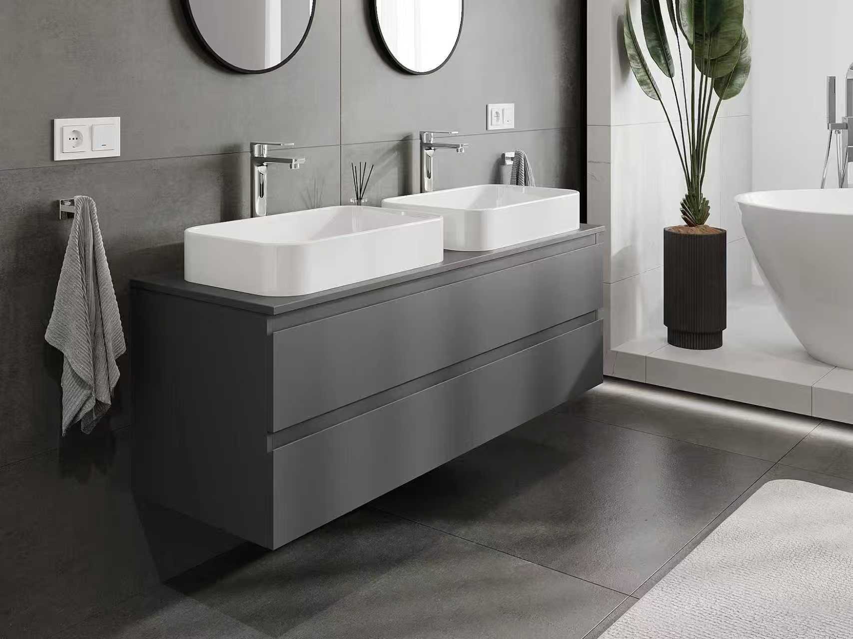 Anthracite bathroom cabinet with two sinks