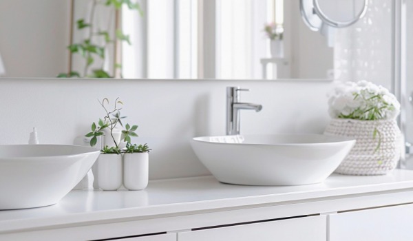 Countertop basin — where to install the faucet to make the bathroom convenient and aesthetically pleasing?