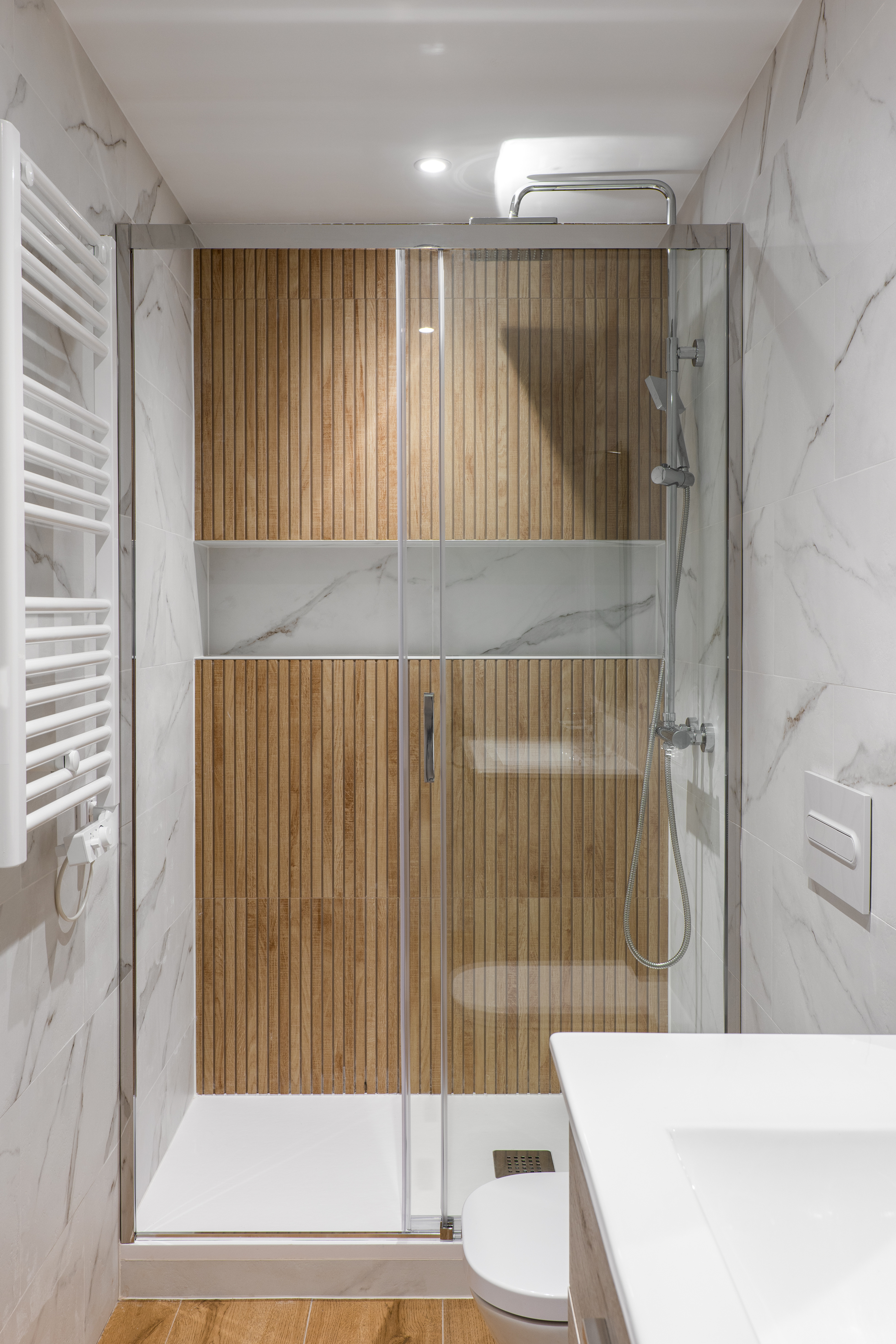 Built-in Shower System in a Small Bathroom