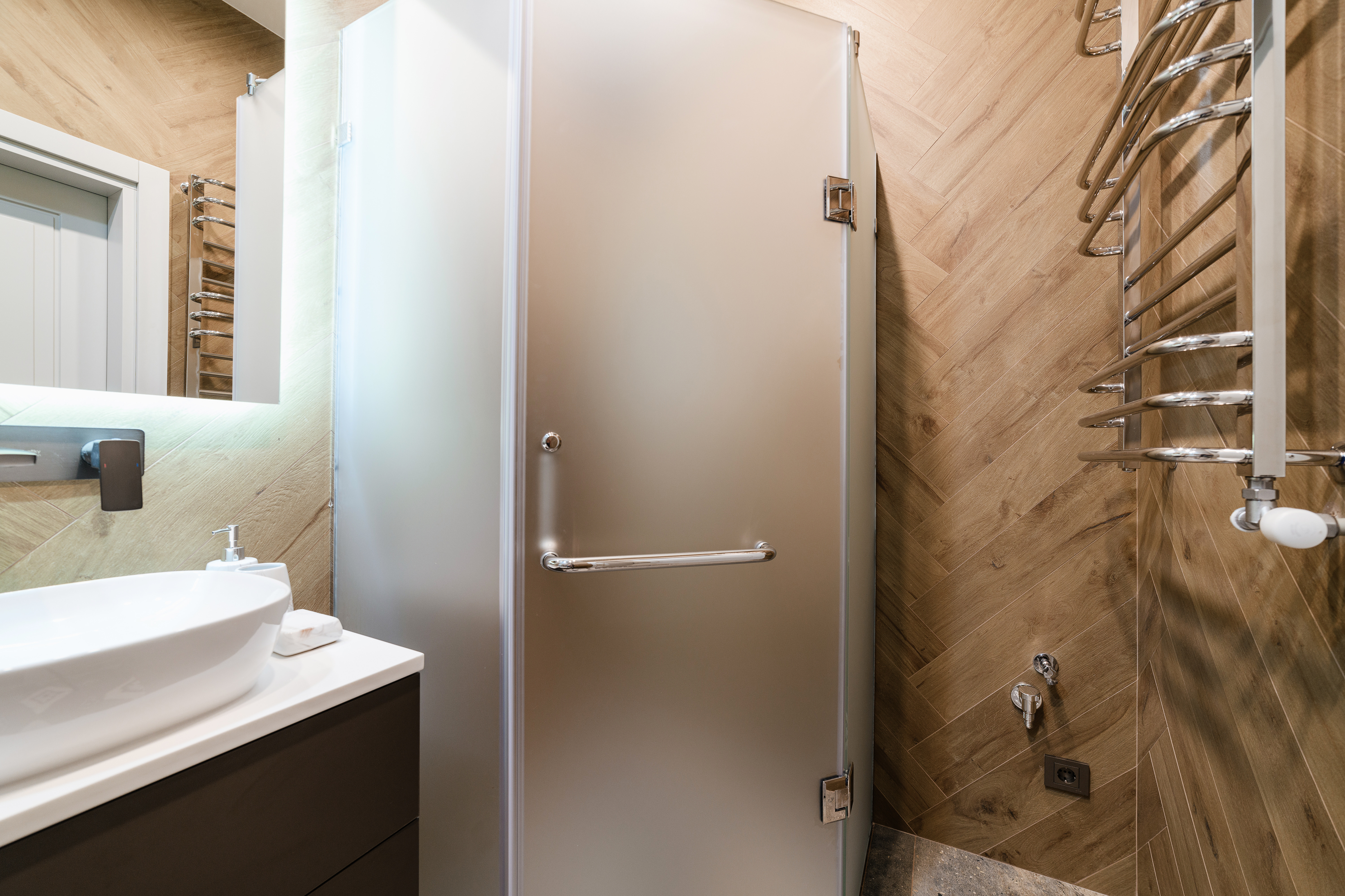 Square Shower Base in a Small Bathroom