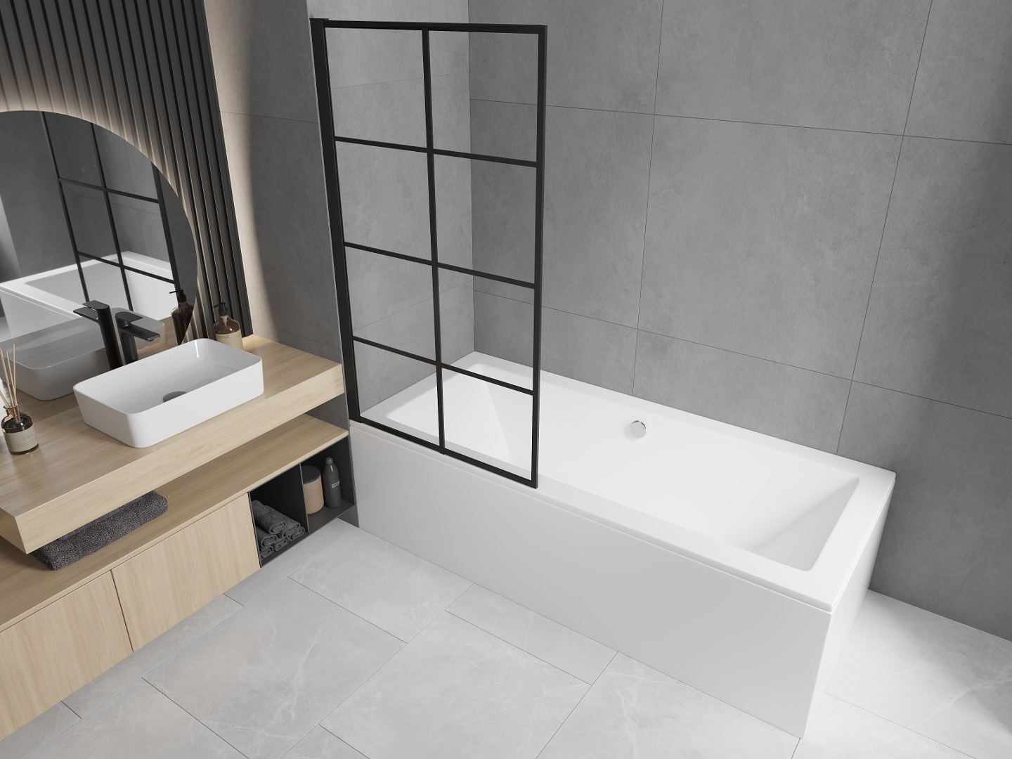 Rectangular Bathtub with Screen in Minimalist Style