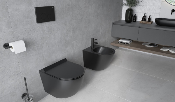 Modern Gray Bathroom with Black Accents