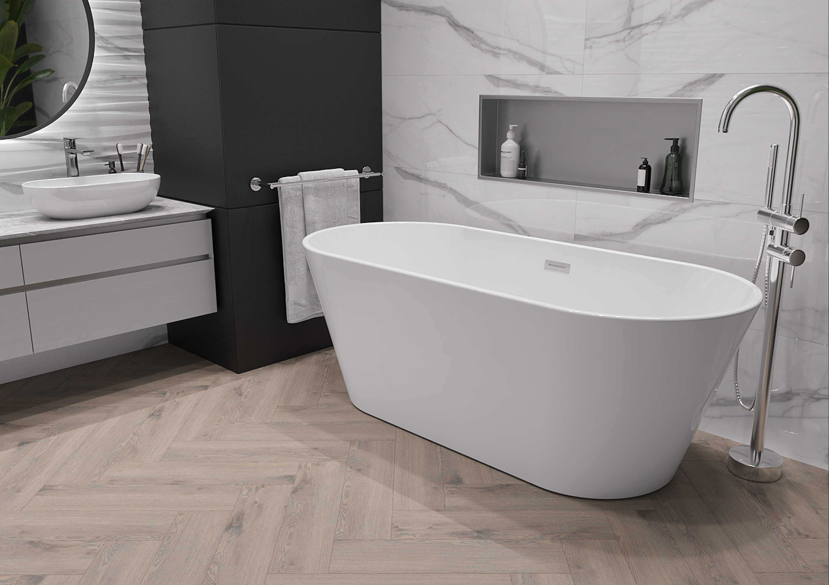 Freestanding bath in a modern style