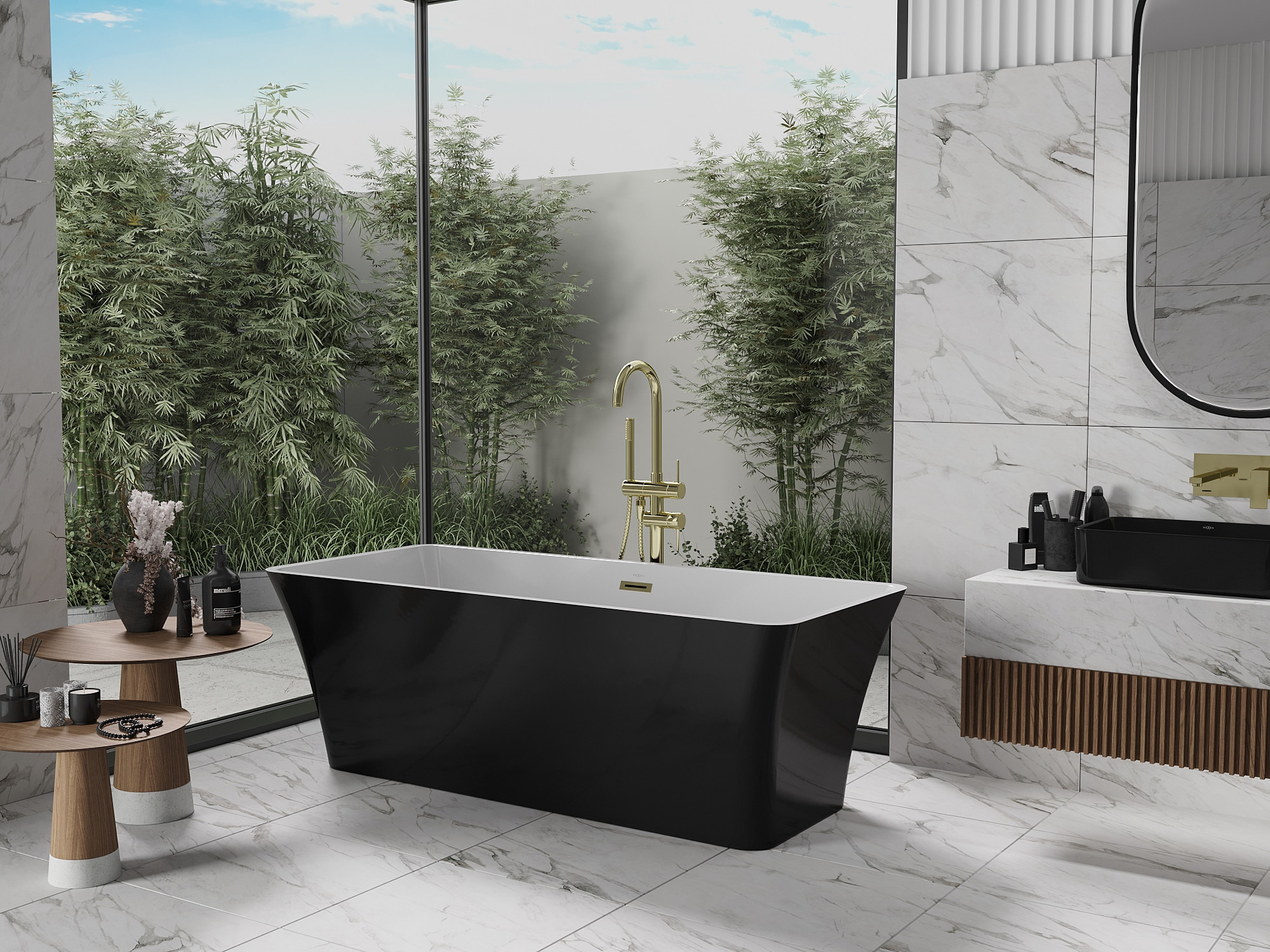 The Combination of Black and Gold in a Marble Bathroom