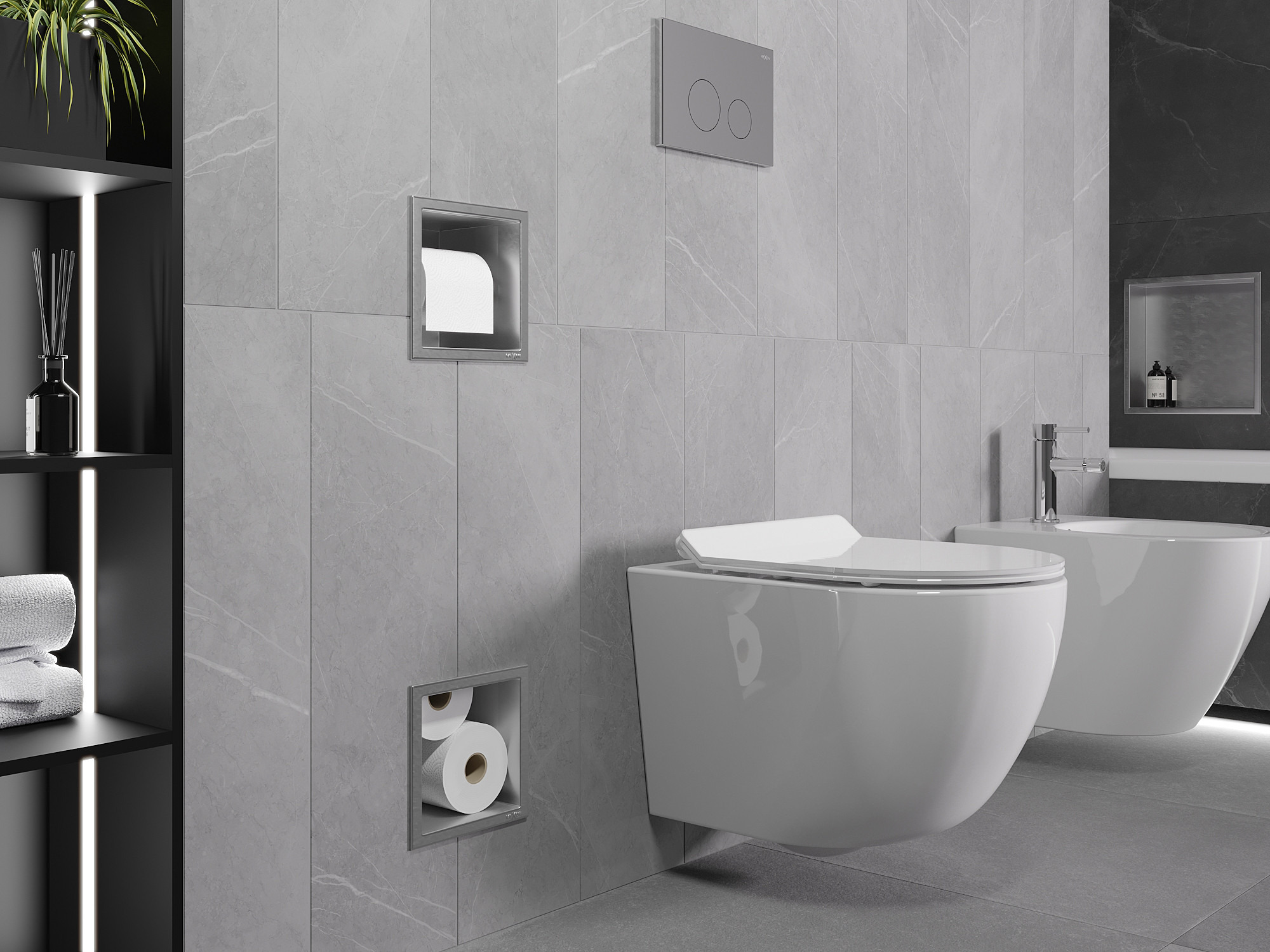 Wall-Mounted Toilet Paper Holder with Built-In Storage