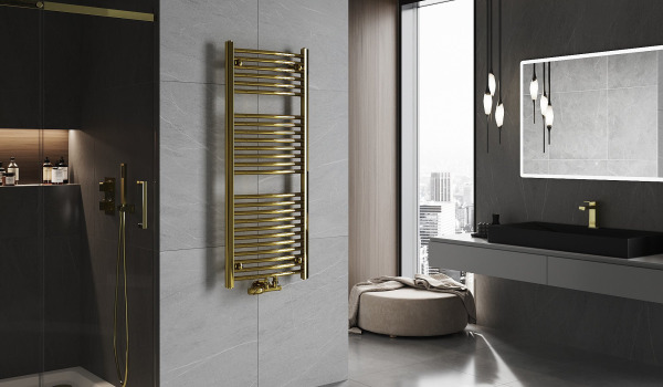 Color, style, and functionality - the golden radiator in the bathroom