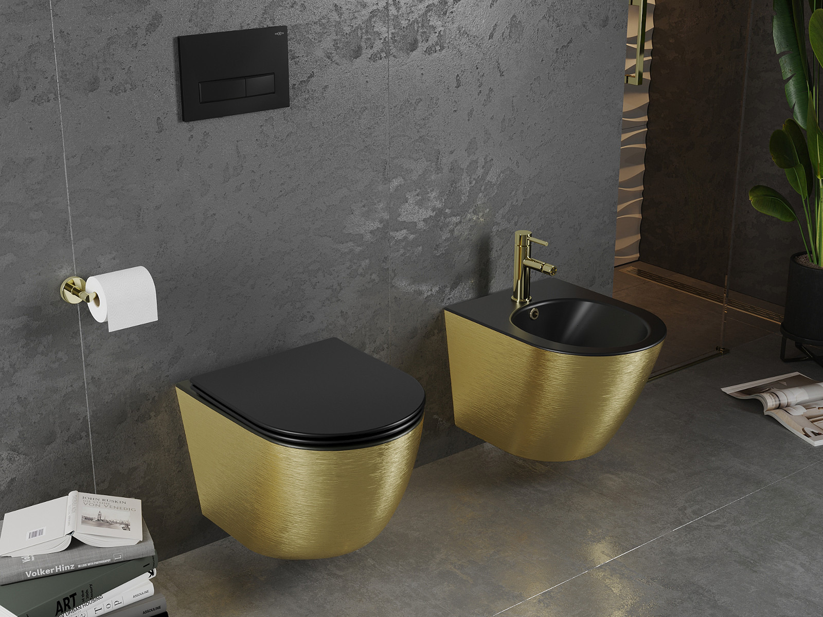 Black and Gold Ceramics for the Bathroom