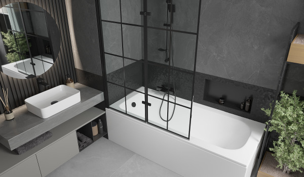 Bathtub with a screen in an industrial style