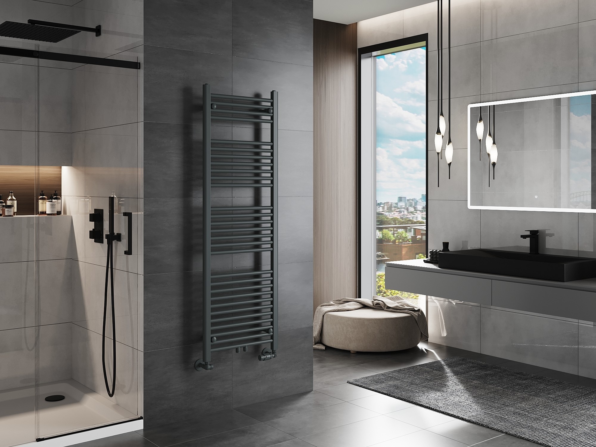 Electric towel warmer in the bathroom
