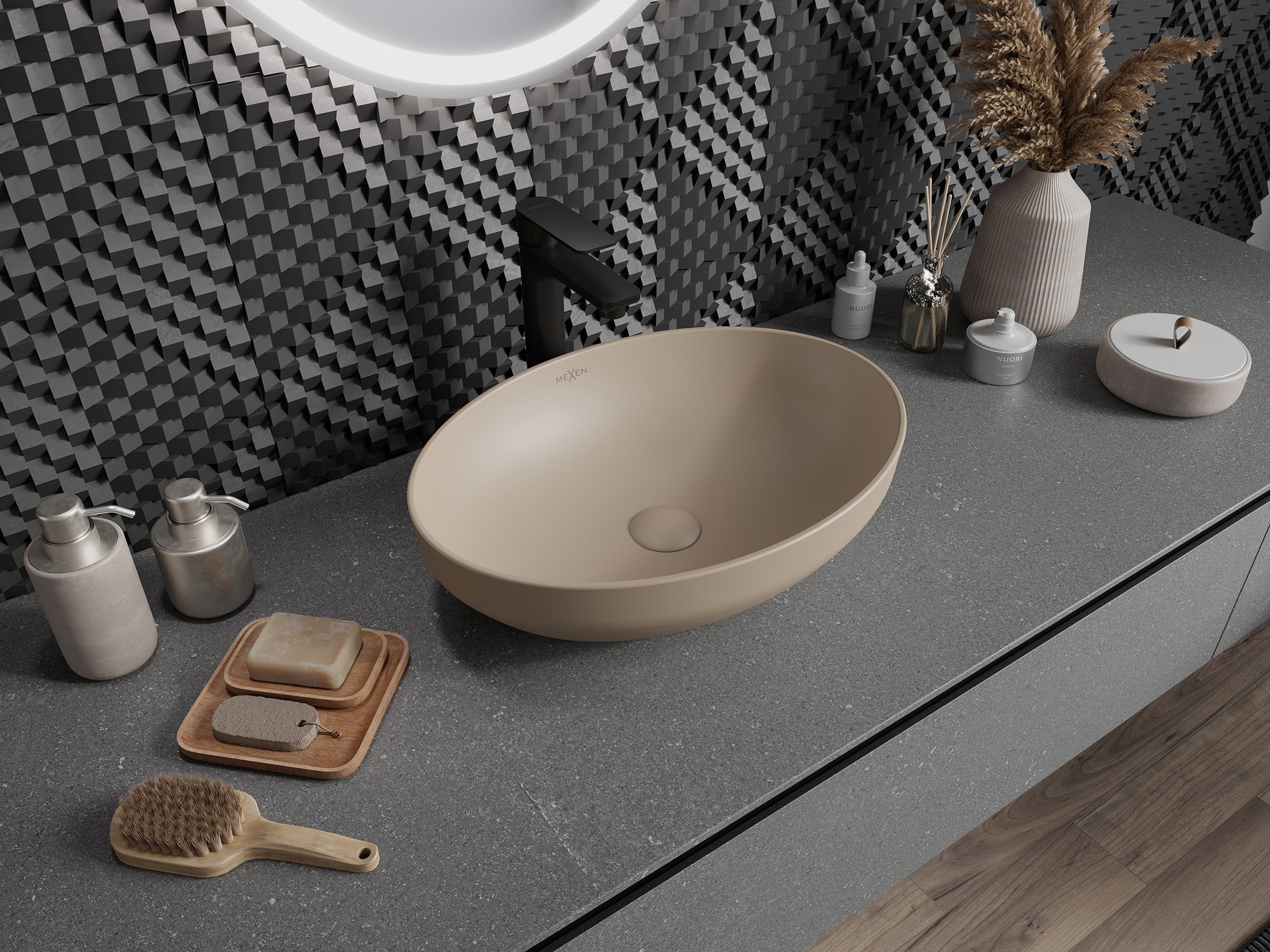 Rustic Bathroom with Natural Shades of Brown and Gray