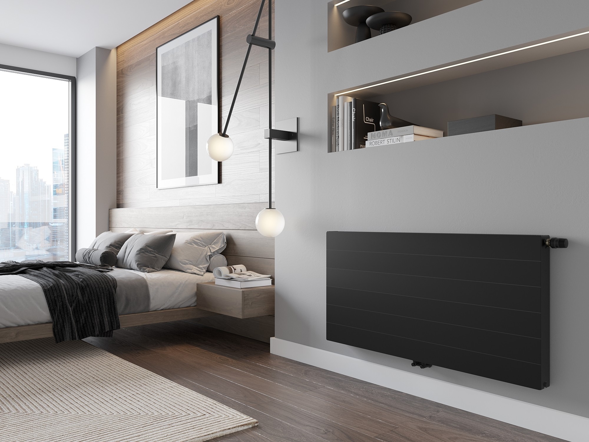 Decorative panel radiator with a smooth front